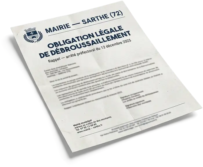 Courrier de rappel d'obligation légale de débroussaillement envoyé par une mairie
