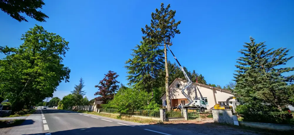 La nacelle déployée au-dessus de la toiture, le démontage en cours