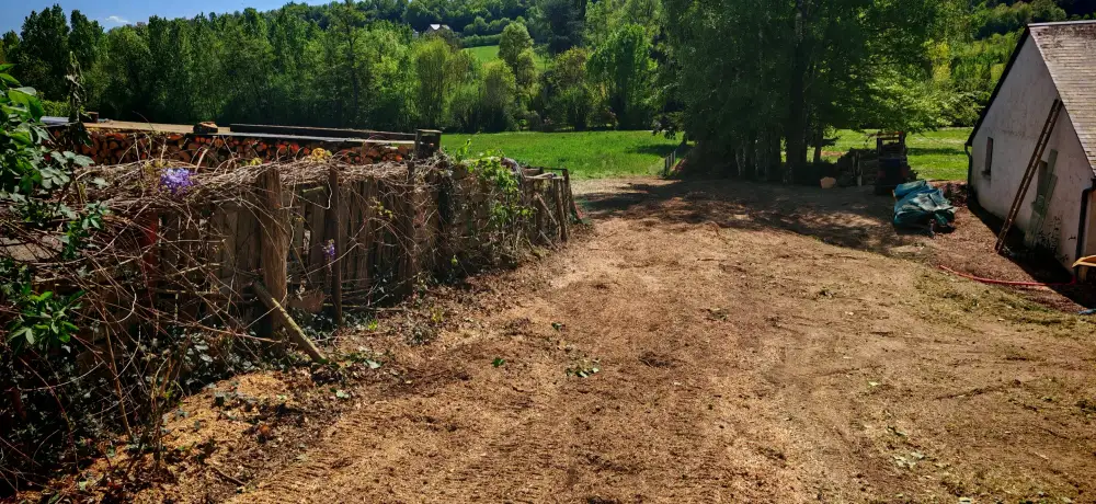 Le terrain rendu, net, le long de la clôture