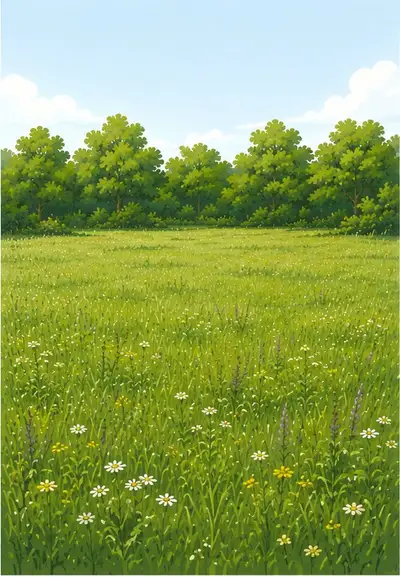 Illustration : prairie entretenue, herbe fleurie, lisière nette