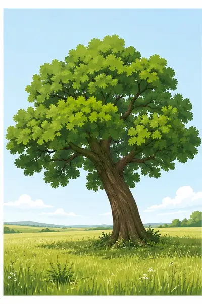 Illustration : un chêne au milieu d'une prairie, rien autour